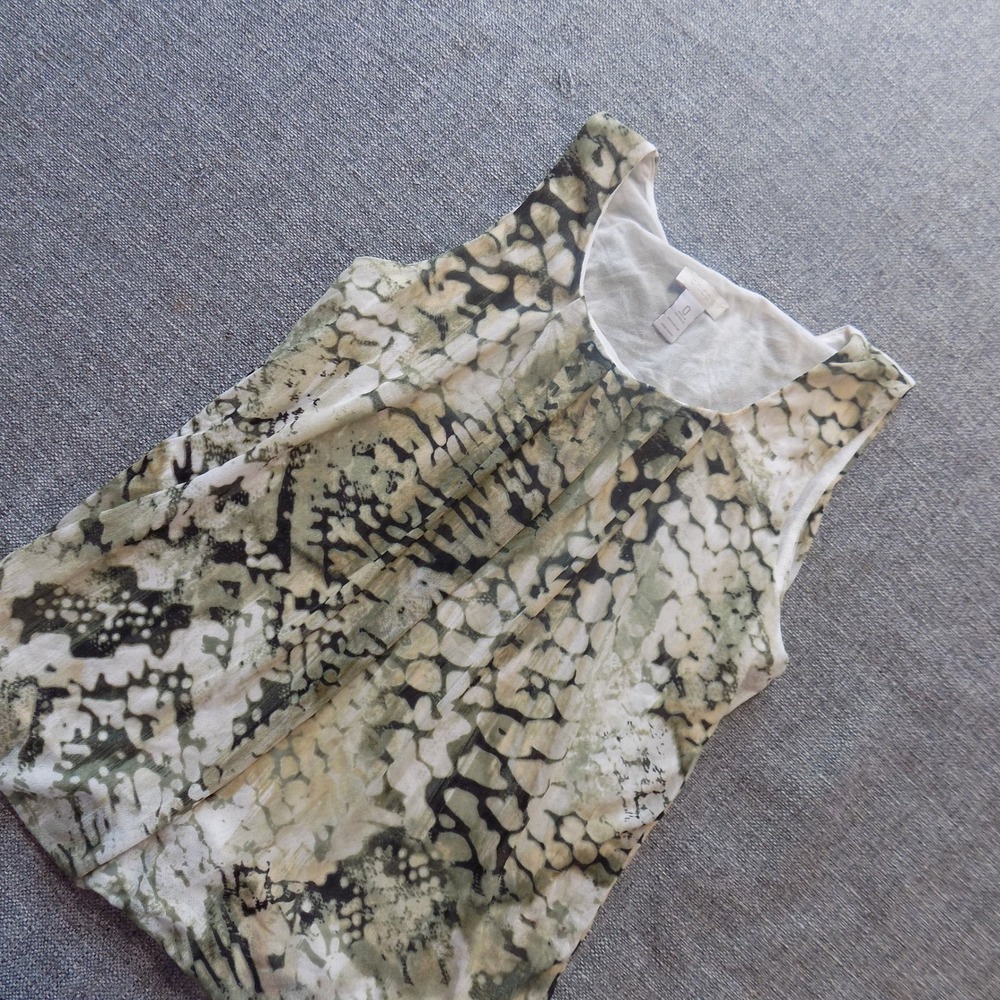 Chico's Tank Top Women Size 0 Green Cream Excellent Sleeveless Pleated Blouse